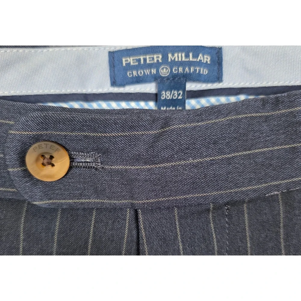 Peter Millar Crown Crafted Mens Navy Blue Pinstripe Stretch Trousers 38X31.5